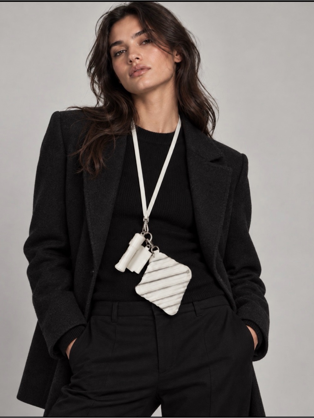 Alexander Wang White Multi-Zip Lanyard Pouch Card Holder Utility Necklace women